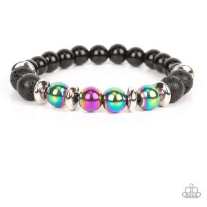 Oil spill stretch bracelet with lava beads